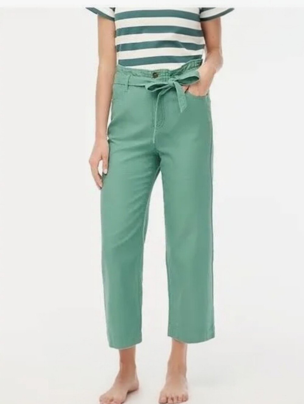 J. Crew Paperbag High Rise Elastic Waist Crop Wide Leg‎ Twill Pants Green Size 8